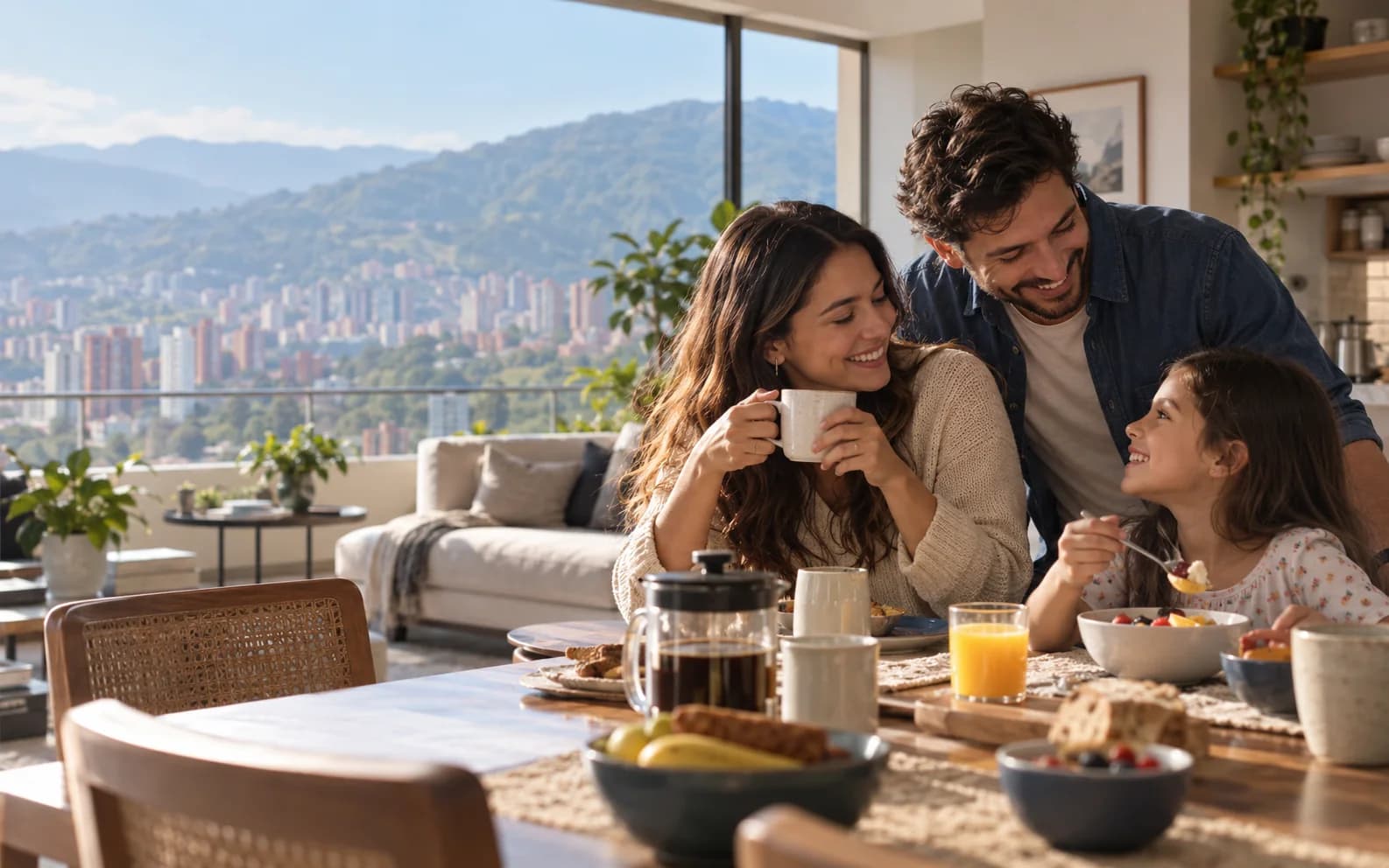 Escena ilustrativa de una familia reunida en casa en Medellín